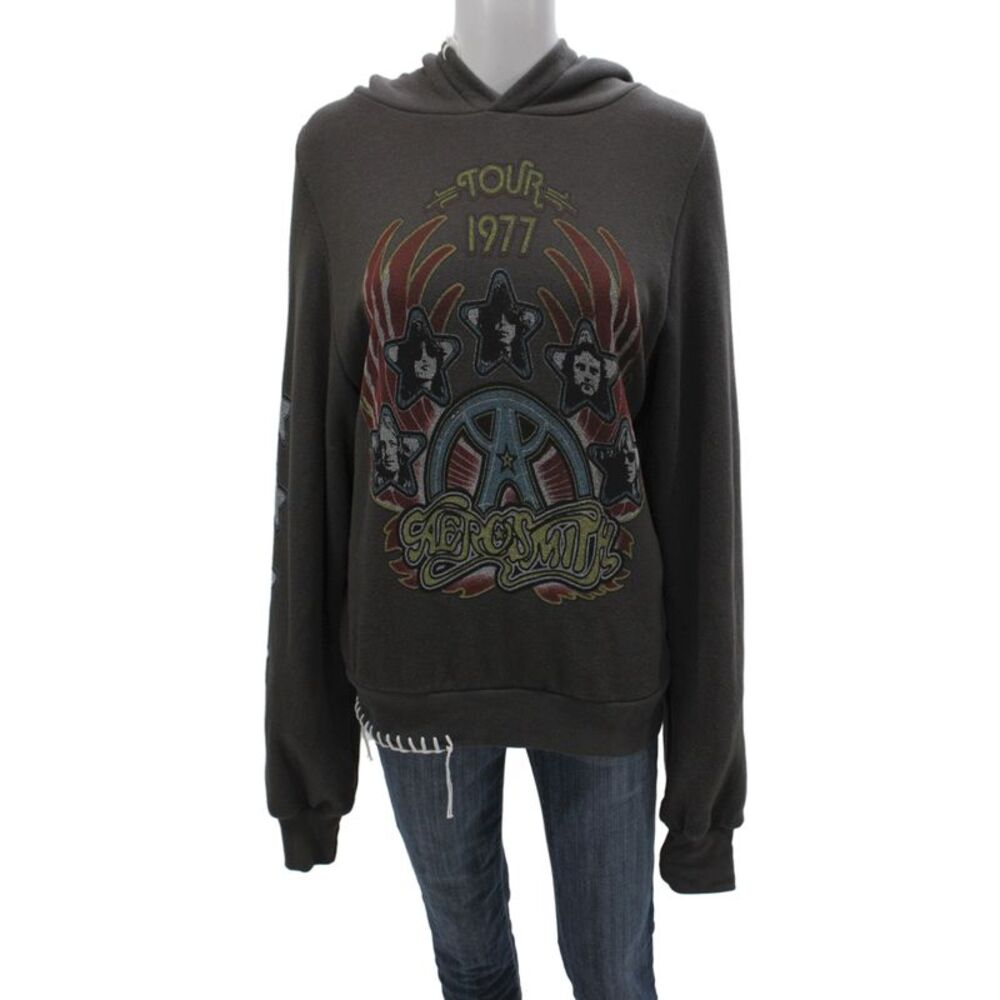 Lauren Moshi Womens Brown Pullover Hoodie Aerosmith Long Sleeve Size L